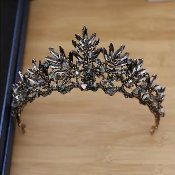 Dark Gray Vintage Tiara Baroque purple Gothic queen gift crown bridal pageant - Picture 7 of 7